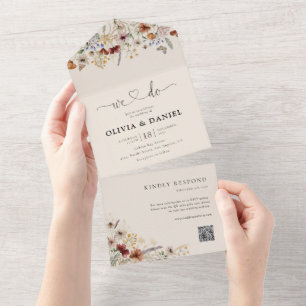 Boho Tiny Wildflower All in One Convite de casamen