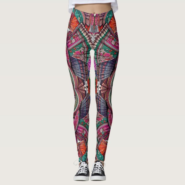 Boho Tribal Deusa Leggings Inspiradas Na Arte Étni (Frente)