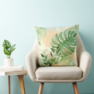 Boho Tropical Aquarela de Folhagens Almofada de Ar
