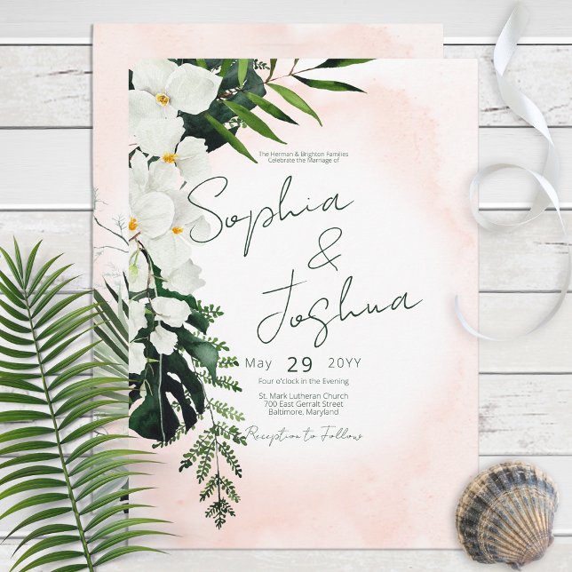 Boho Tropical Blush Watercolor Convite (Criador carregado)