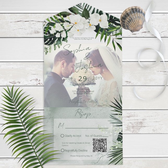 Boho Tropical Greenery Modern Photo Código QR (Criador carregado)