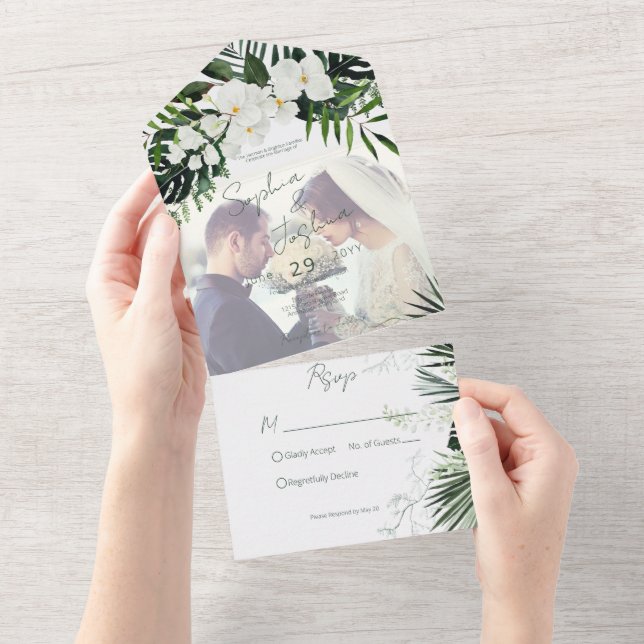 Boho Tropical Greenery Modern White Foto PERSONALI (Aba destacável)
