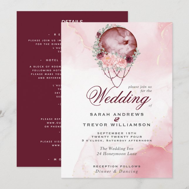 Boho Tudo em Um Casamento Rosa Maroon Moon Convite (Frente/Verso)