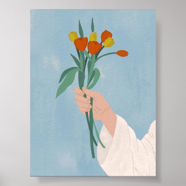 Boho Tulip Buquê Wall Art Impressão Floral Minimal (Frente)