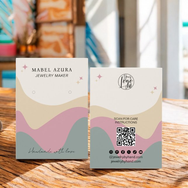 Boho verde-cor-de-rosa Branca do fabricante Qr (Boho pink green Jewelry maker Qr logo earring)