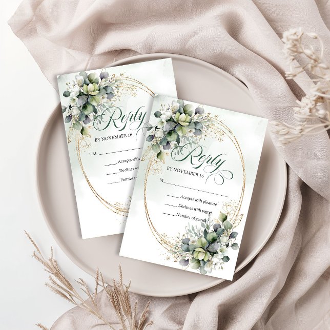 Boho Verde Empoeirado Eucalipto Botânico RSVP de C (Boho Dusty Green Eucalyptus Botanical Wedding Reply RSVP Card)