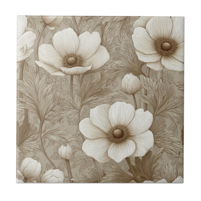 Boho Vintage Anemones Azulejos Para Ênfase Bath (Frente)