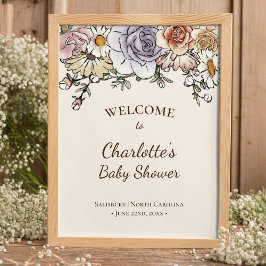 Boho Vintage Floral Chá de fraldas Welcome Poster