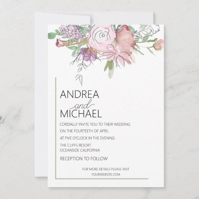 Boho Watercolor Convite Para Casamento Floral (Frente)
