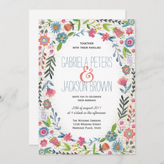 Boho Watercolor Floral | Convites de casamento (Frente/Verso)