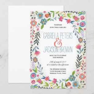 Boho Watercolor Floral  Convites de casamento