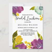 Boho Watercolor Flowers Bridal Luncheon Convite