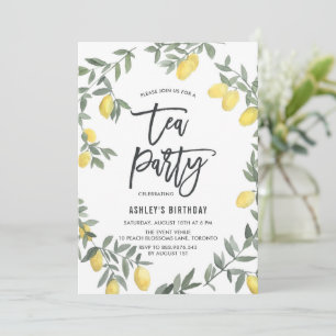 Boho Watercolor Lemon Wreath Tea Convite de festas