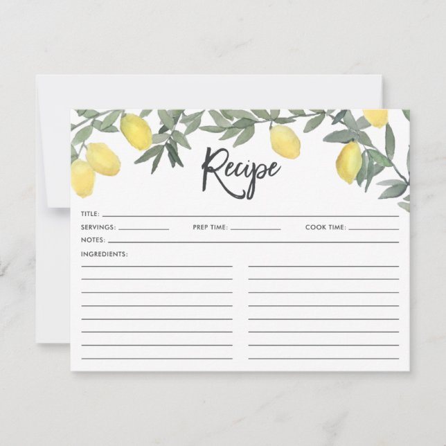 Boho Watercolor Limon Wreath Chá de panela Receita (Frente)