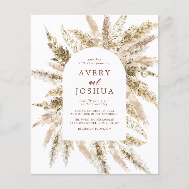 Boho Watercolor Pampas Grass Weding (Frente)