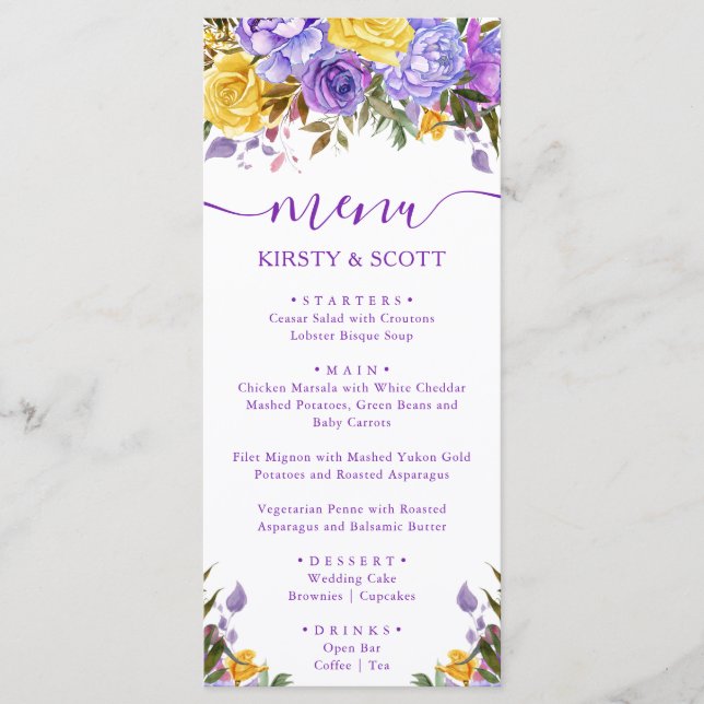 Boho Watercolor Spring Flowers Menu Casamento (Frente)