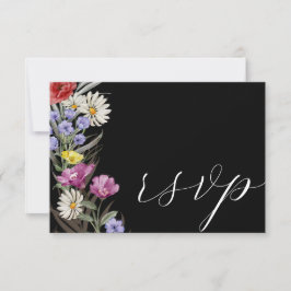 Boho Watercolor Wild Flower & Black Wedds RSVP