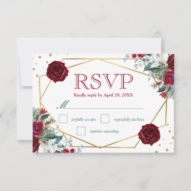 Boho Watercolor Winter Flowers Weding RSVP Card (Frente)