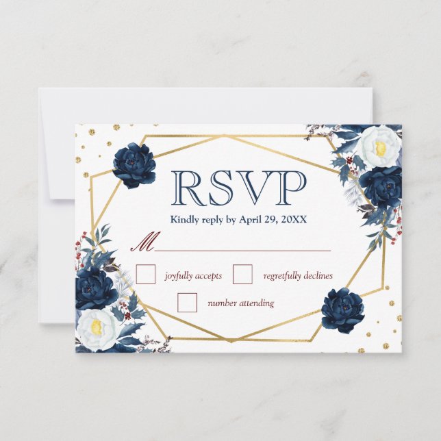 Boho Watercolor Winter Flowers Weding RSVP Card (Frente)