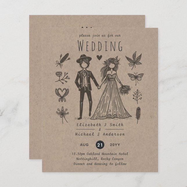 Boho Wedding Cartoon Node Groom Handatraing (Frente/Verso)