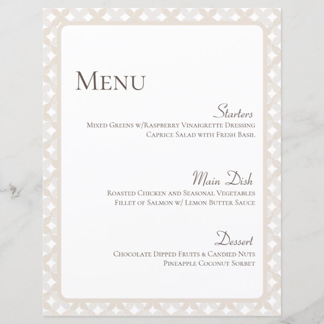Boho Wedding Menu Card 8 1/2" X 11" (Frente)