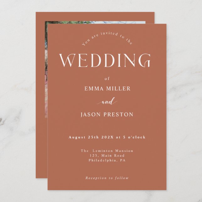 Boho Wedding Teracotta com Convite Fotográfico (Frente/Verso)