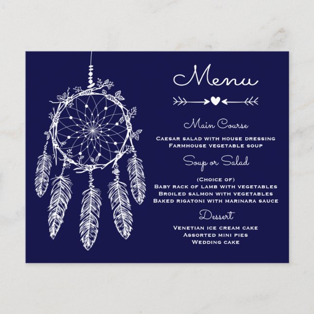 Boho Weding Menu Catcher Marinho Azul Sonho (Frente)
