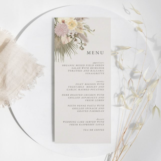 Boho Weding Pampas Grass Orchid Palm Protea Menu (Criador carregado)