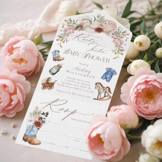Boho Western Watercolor Little Cowboy Chá de frald (Boho Western Watercolor Little Cowboy Baby Shower All In One Invitation)