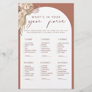 Boho what's in your purse bridal shower game flyer
