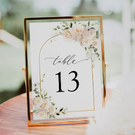 Boho White Rose Floral Arch Table Number