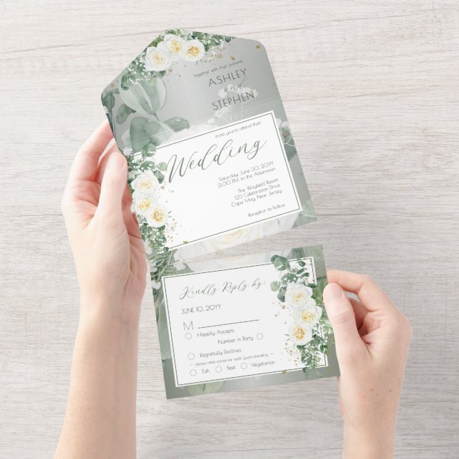 Boho White Rose Floral | Casamento Eucalyptus (Tearaway)