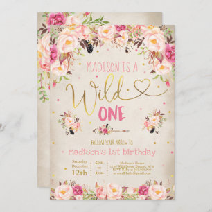 Boho Wild Um Aniversário Convite Watercolor Boho