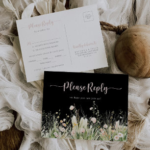 Boho Wildflower Black Menu Choice RSVP