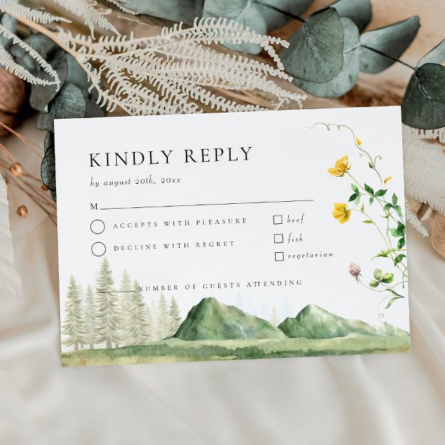 Boho Wildflower Forest Mountain Weding RSVP Card (Criador carregado)