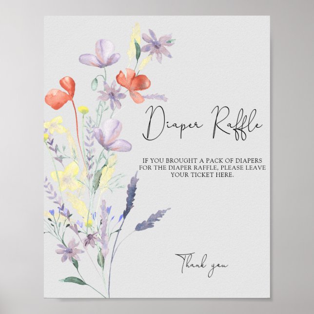 Boho Wildflower - jogo de poster de rifa Fralda (Frente)