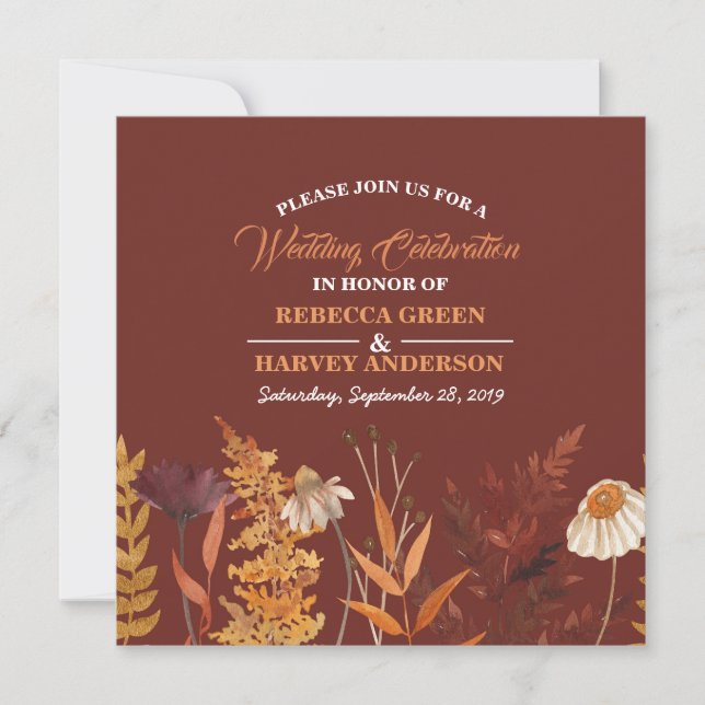 Boho Wildflower Terracotta Casamento outono de out (Frente)