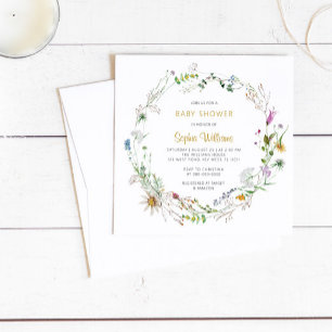 Boho Wildflower Wreath Chá de fraldas Convite