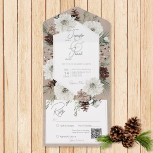 Boho Winter White Floral & Pine Brown Código QR