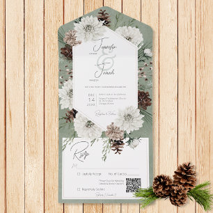 Boho Winter White Floral & Pine Green Code