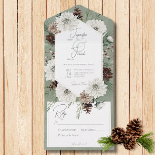 Boho Winter White Floral & Pine Green No Janto