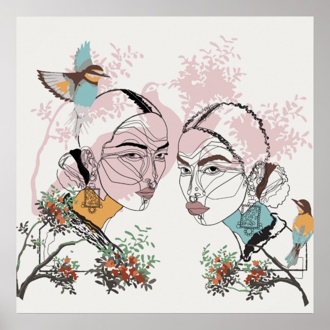 Boho Women African Line Trabalho de arte Poster (Frente)