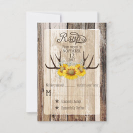Boho Wood Sunflower Antlers Russo RSVP Card