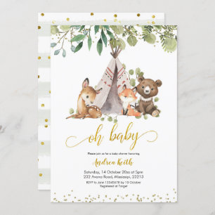 Boho Woodland Greenery Chá de fraldas Convite