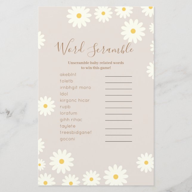 Boho Word Scramble Game Daisy Floral (Frente)
