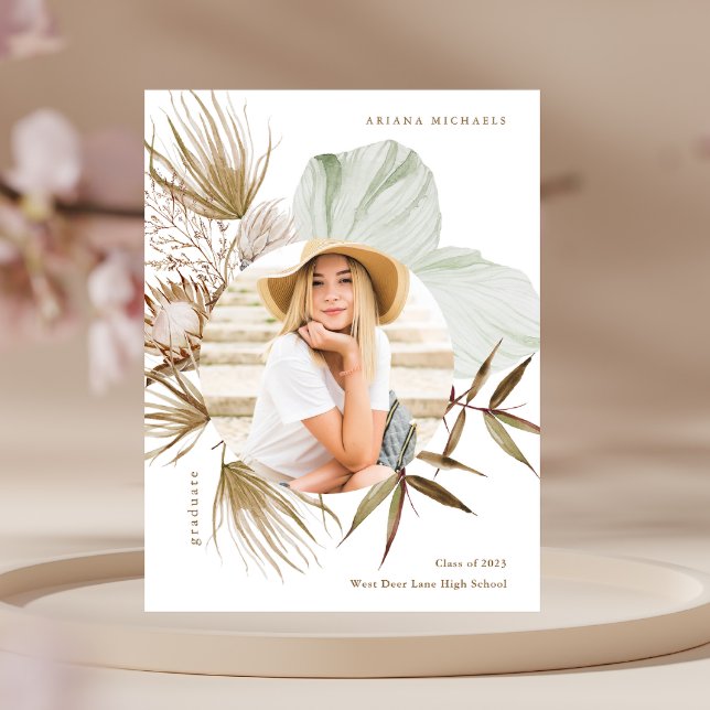 Boho Wreath One Photo Festa de formatura Convite (Criador carregado)