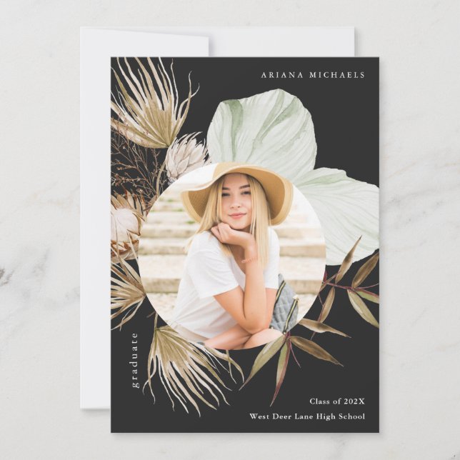 Boho Wreath One Photo Festa de formatura Convite (Frente)