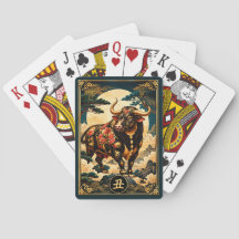 Boi do Zodíaco Chinês com Cartas de Baralho da Lua