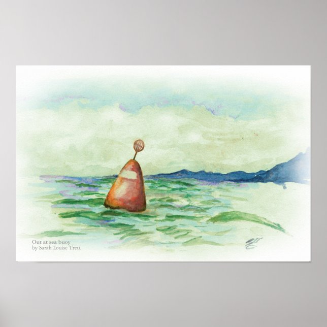 Bóia no mar impressão de esboço em aquarela (Frente)