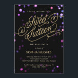 Bokeh Glam Faux Dourado Sweet XVI Convite<br><div class="desc">O confete de boque cintilante acende-se em cor-de-rosa, roxo e azul translúcido ao fundo deste fabuloso e glamouroso e doce convite de aniversário de dezesseis centavos, com um marcador de folha de ouro falso em rico escrevendo "Doce Dezesseis" em uma escrita digna de princesa. Por favor, note que NÃO é...</div>